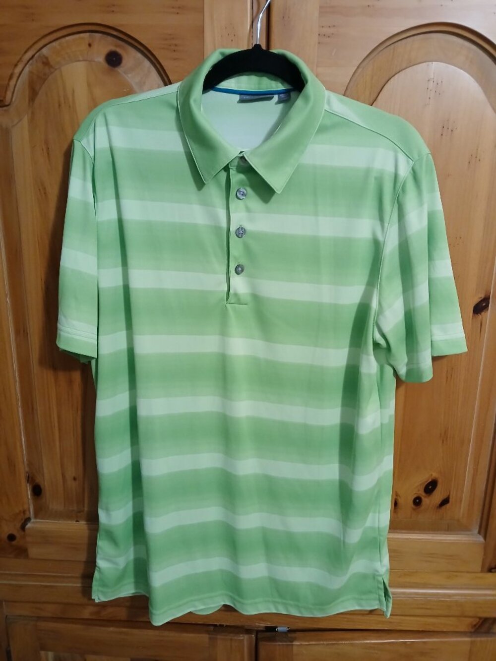 ASHWORTH GOLF POLO SHIRT SS Men's Medium Athletic Bright Green Striped Poly